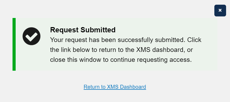 Request Submitted confirmation - application access request submitted message
