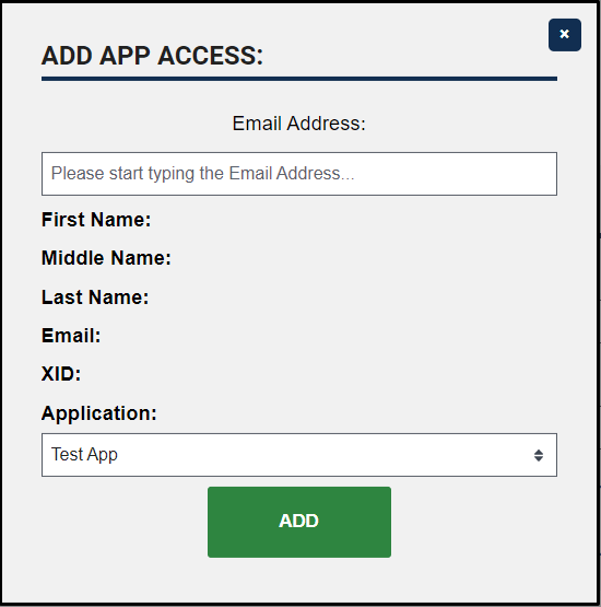 Add App Access pop-up window