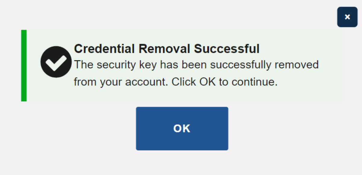 Credential Removal Successful confirmation