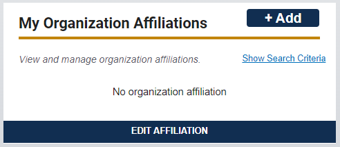 My Organization Affiliations section
