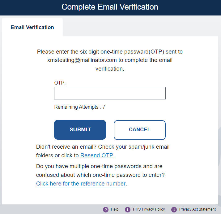 OTP entry page for Login.gov email verification