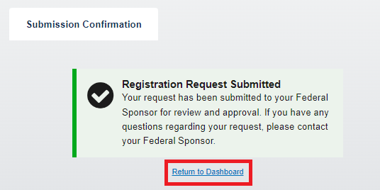 Registration Request Submitted confirmation