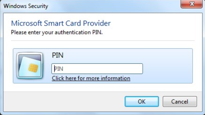 PIN prompt pop-up window