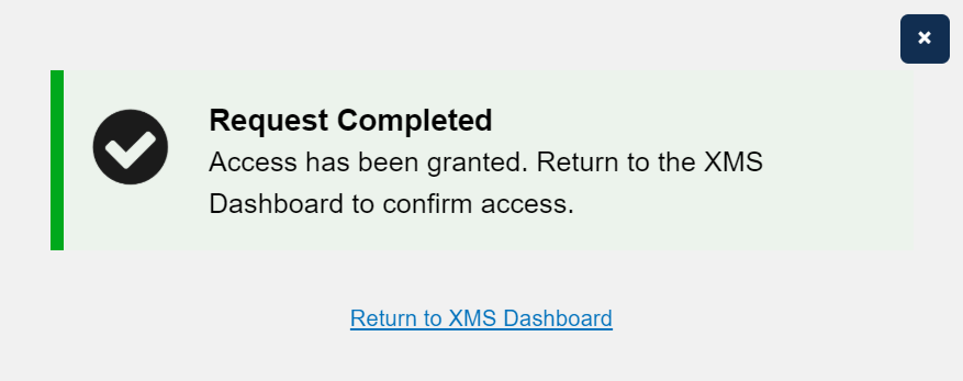 Request Completed confirmation - application added successfully message