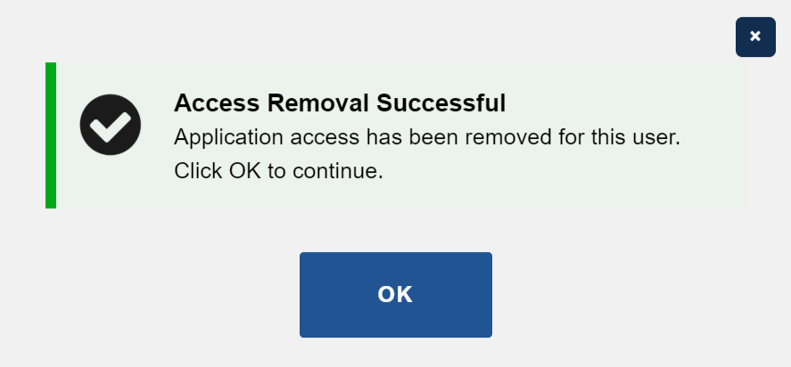 Access Removal Successful confirmation