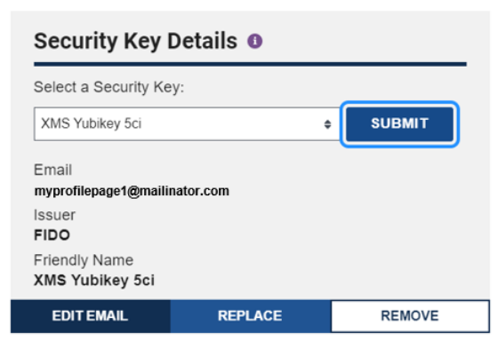 Security Key Details section