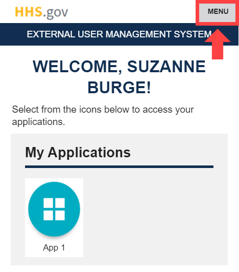 XMS user dashboard with 'Menu' button highlighted