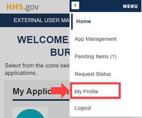 Menu with 'My Profile' link highlighted