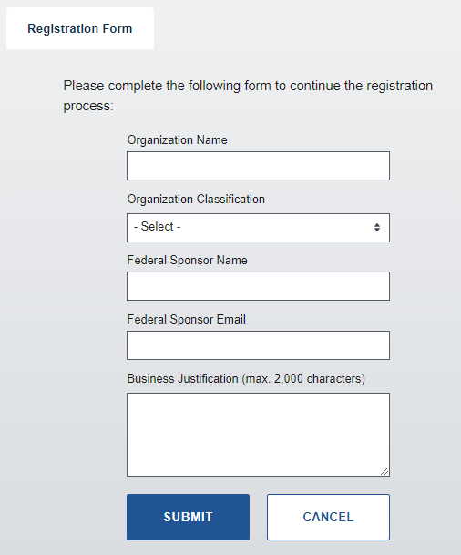Organization Registration Form page