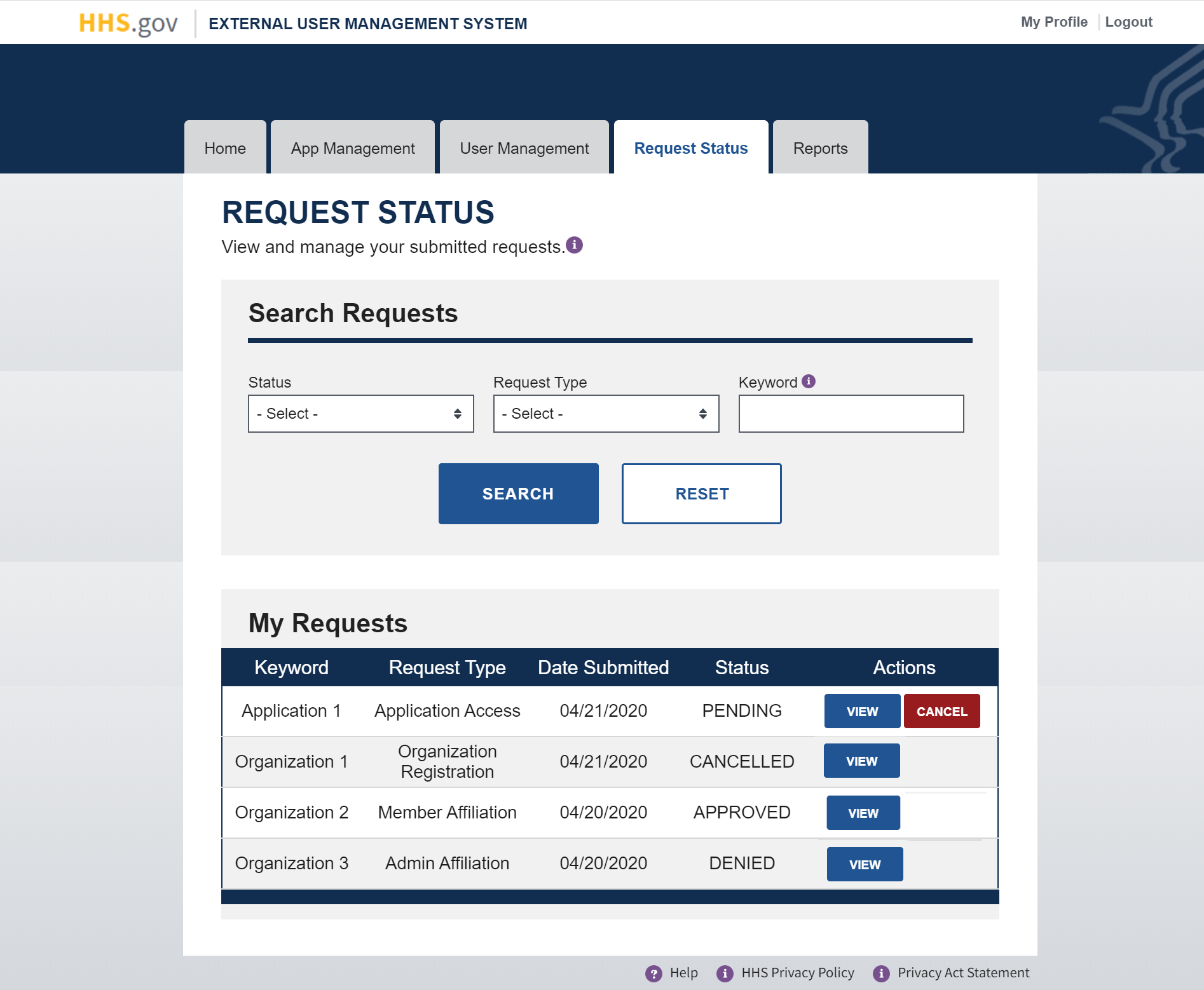 How to View/Cancel Submitted Requests